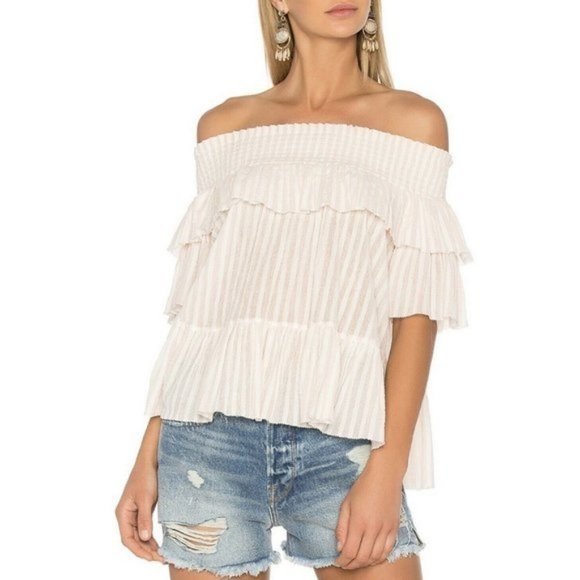 Ulla Johnson Kasia Blouse Boho Off The Shoulder Rose Striped Blouse - Picture 1 of 7